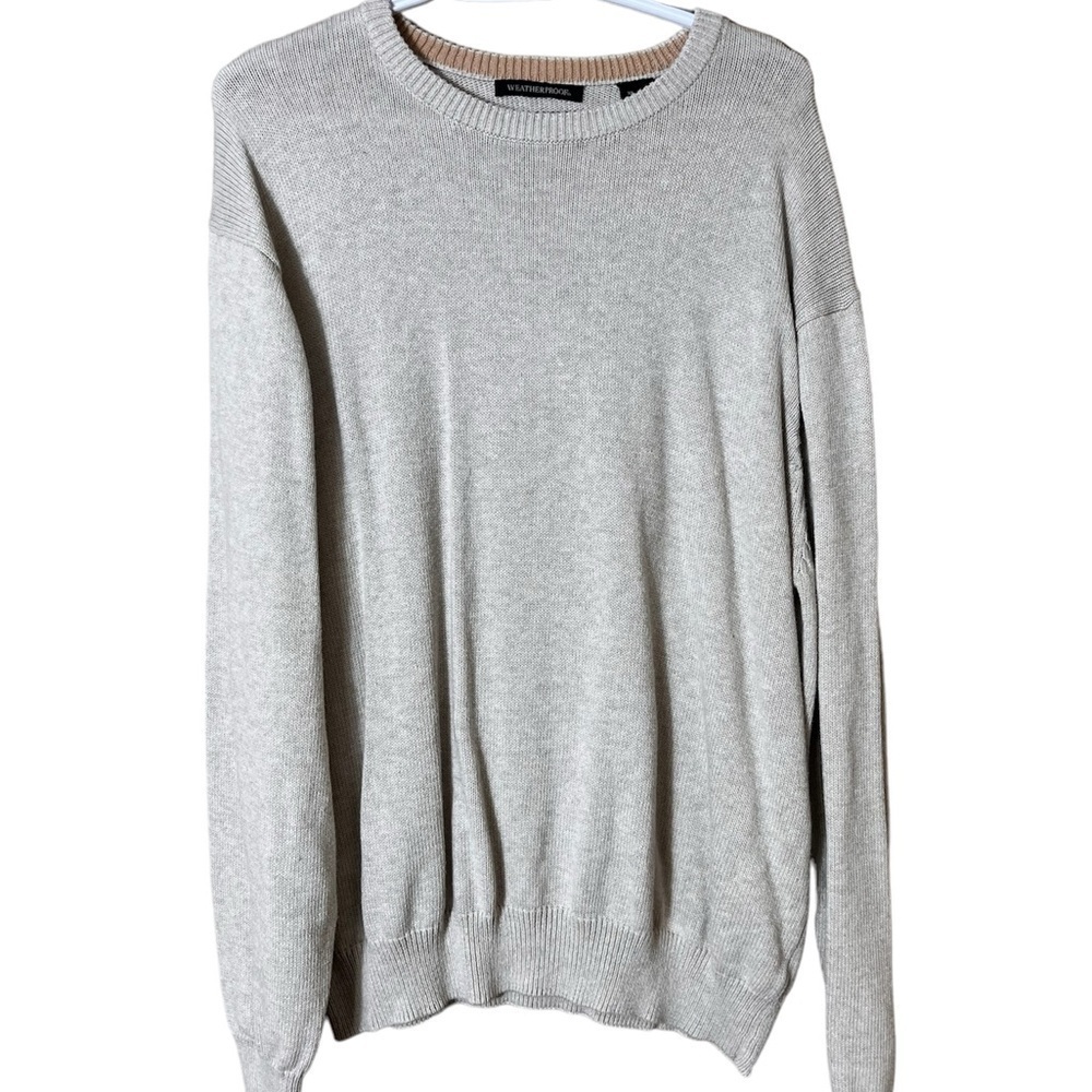Men’s Weatherproof 100% Cotton Casual Crewneck Pullover Beige Knit Sweater XL‎
